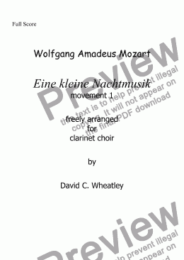 page one of Mozart - Eine kleine Nachtmusic mvt 1 (Allegro) for clarinet choir