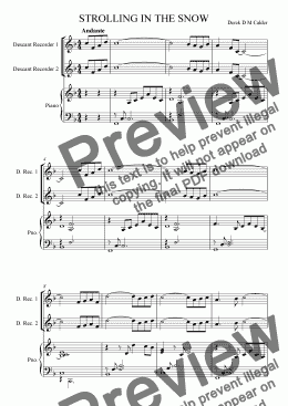 page one of STROLLING IN THE SNOW (Descant Recorder Duet & Piano)