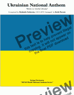 page one of Ukrainian National Anthem (Shche ne vmerla Ukraina) for String Orchestra (MFAO World National Anthem Series)