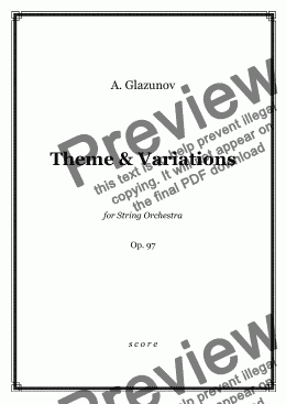 page one of Glazunov - Theme and Variations Op.97 for String Orchestra