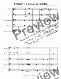 page one of Swingin' O Come All Ye Faithful - for Saxophone Ensemble