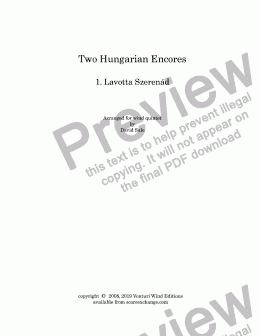 page one of Two Hungarian Encores #1 Lavotta Szerenad (wind quintet)