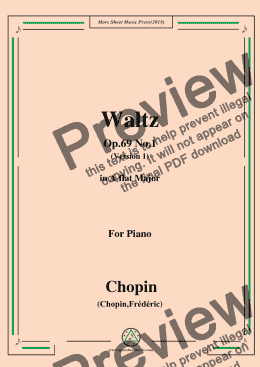 page one of Chopin-Waltz,in A flat Major,Op.69 No.1(Version 1),for Piano