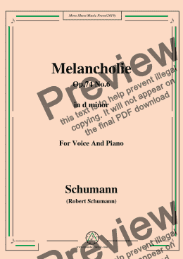 page one of Schumann-Melancholie,Op.74 No.6,in d minor,for Voice&Piano