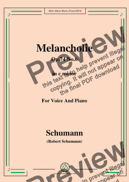 page one of Schumann-Melancholie,Op.74 No.6,in c minor,for Voice&Piano