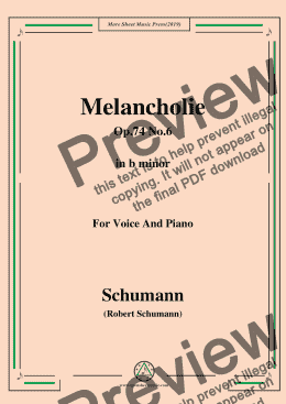 page one of Schumann-Melancholie,Op.74 No.6,in b minor,for Voice&Piano