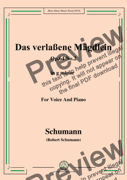 page one of Schumann-Das verlaßene Mägdlein,Op.64 No.2,in g minor,for Voice&Pno