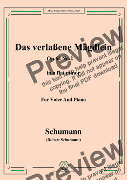 page one of Schumann-Das verlaßene Mägdlein,Op.64 No.2,in a flat minor,for Voice&Pno