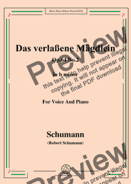 page one of Schumann-Das verlaßene Mägdlein,Op.64 No.2,in b minor,for Voice&Pno