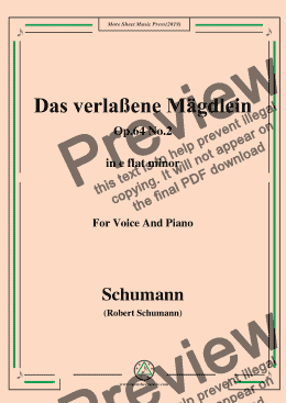 page one of Schumann-Das verlaßene Mägdlein,Op.64 No.2,in e flat minor,for Voice&Pno