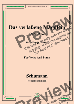 page one of Schumann-Das verlaßene Mägdlein,Op.64 No.2,in f sharp minor,for Voice&Pno