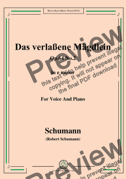 page one of Schumann-Das verlaßene Mägdlein,Op.64 No.2,in e minor,for Voice&Pno