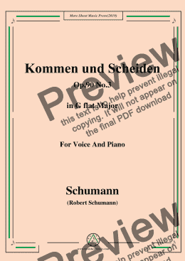 page one of Schumann-Kommen und Scheiden,Op.90 No.3,in G flat Major,for Voice&Piano