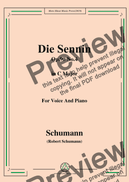 page one of Schumann-Die Sennin,Op.90 No.4,in C Major,for Voice&Piano