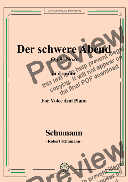 page one of Schumann-Der schwere Abend,Op.90 No.6,in d minor,for Voice&Piano