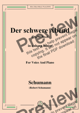 page one of Schumann-Der schwere Abend,Op.90 No.6,in c sharp minor,for Voice&Piano