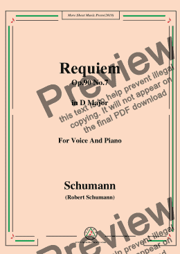 page one of Schumann-Requiem,Op.90 No.7,in D Major,for Voice&Piano