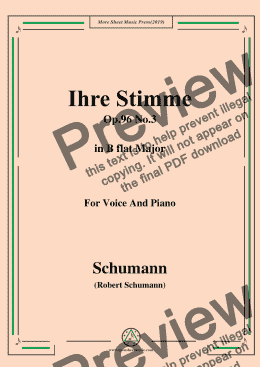 page one of Schumann-Ihre Stimme,Op.96 No.3,in B flat Major,for Voice&Piano