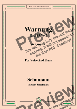 page one of Schumann-Warnung,Op.119 No.2,in c minor,for Voice&Piano