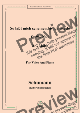 page one of Schumann-So laßt mich scheinen,bis ich werde,Op.98a No.1,in G Major,for Voice&Pno