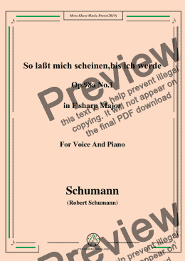 page one of Schumann-So laßt mich scheinen,bis ich werde,Op.98a No.1,in F sharp Major,for Voice&Pno