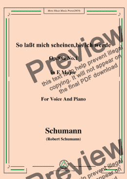 page one of Schumann-So laßt mich scheinen,bis ich werde,Op.98a No.1,in E Major,for Voice&Pno