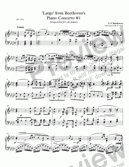 page one of Beethoven 'Largo' from  Piano Concerto #1 arr. for solo piano