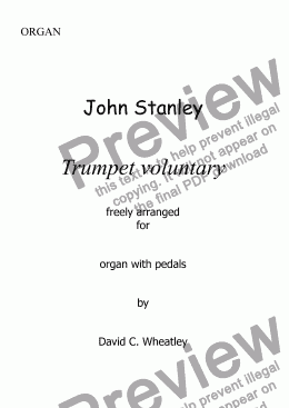 page one of Trumpet Voluntary by John Stanley for organ solo