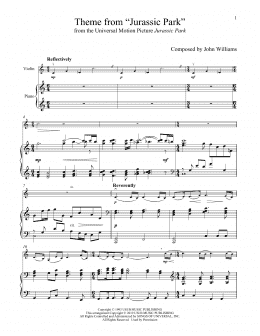 page one of Theme From "Jurassic Park" (Violin and Piano)