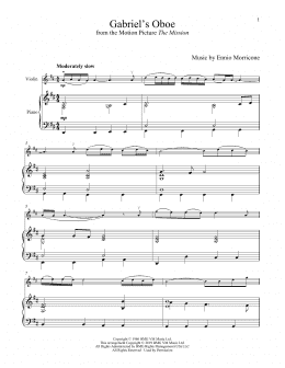 page one of Gabriel's Oboe (from The Mission) (Violin and Piano)