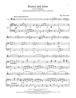 page one of Romeo And Juliet (Love Theme) (Cello and Piano)