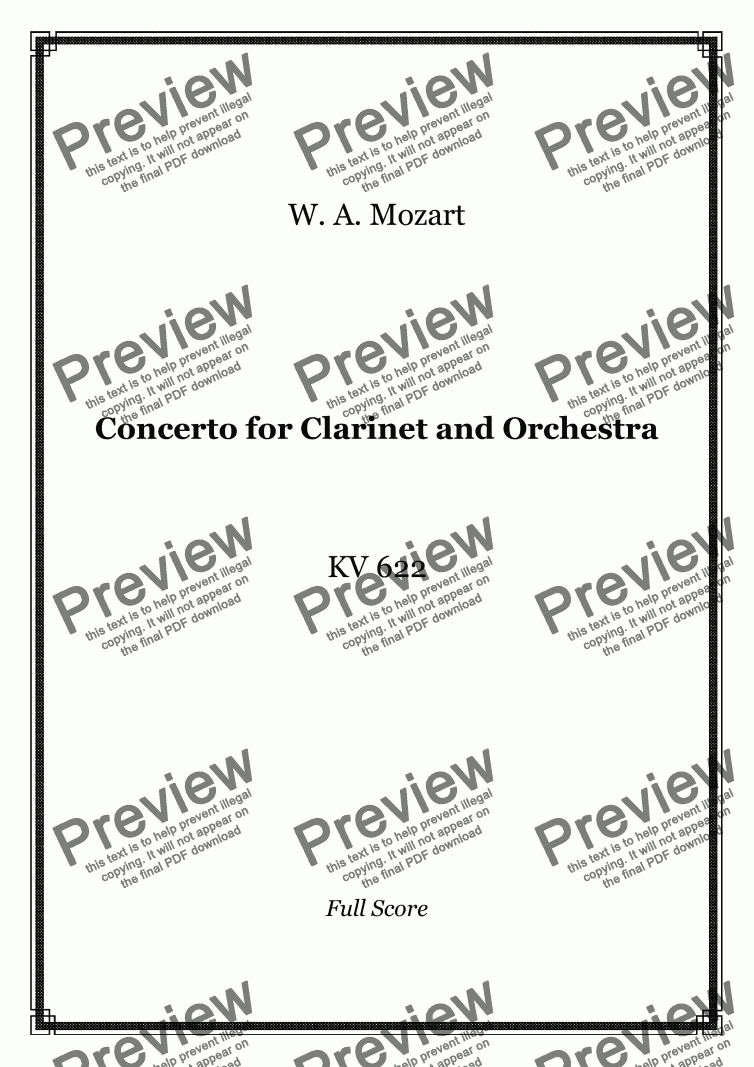 Mozart - Concerto for Clarinet and Orchestra KV 622 - full score - PDF