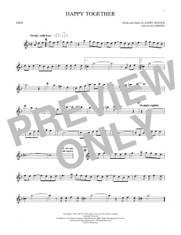 page one of Happy Together (Oboe Solo)