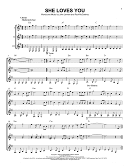 page one of She Loves You (Guitar Ensemble)