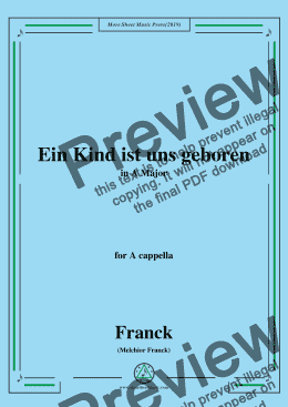 page one of Franck-Ein Kind ist uns geboren,in A Major,for A cappella