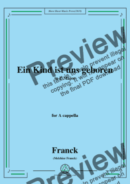 page one of Franck-Ein Kind ist uns geboren,in E Major,for A cappella