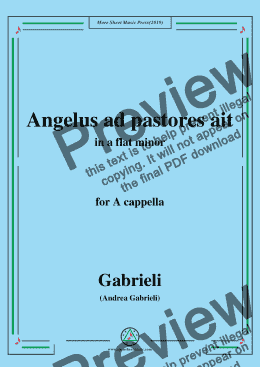 page one of Gabrieli-Angelus ad pastores ait,in a flat minor,for A cappella