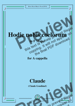 page one of Goudimel-Hodie nobis coelorum,in F Major,for A cappella