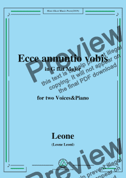 page one of Leoni-Ecce annuntio vobis,in G flat Major,for two Voices&Piano