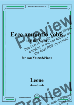 page one of Leoni-Ecce annuntio vobis,in E flat Major,for two Voices&Piano