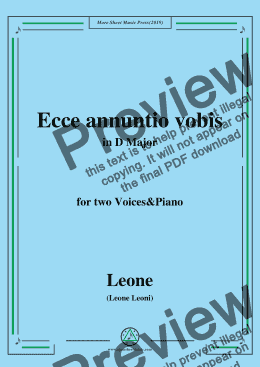 page one of Leoni-Ecce annuntio vobis,in D Major,for two Voices&Piano