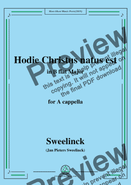 page one of Sweelinck-Hodie Christus natus est,in B flat Major,for A cappella