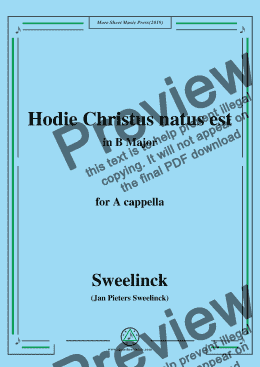 page one of Sweelinck-Hodie Christus natus est,in B Major,for A cappella