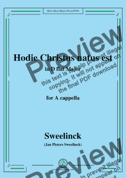 page one of Sweelinck-Hodie Christus natus est,in D flat Major,for A cappella