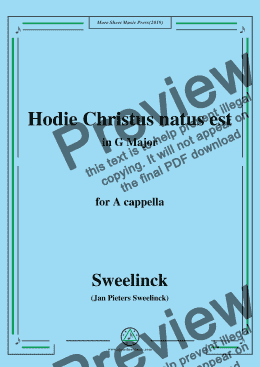 page one of Sweelinck-Hodie Christus natus est,in G Major,for A cappella