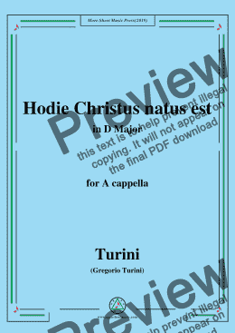 page one of Turini-Hodie Christus natus est,in D Major,for A cappella