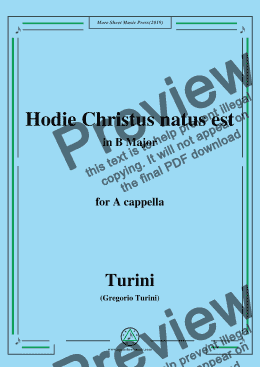 page one of Turini-Hodie Christus natus est,in B Major,for A cappella