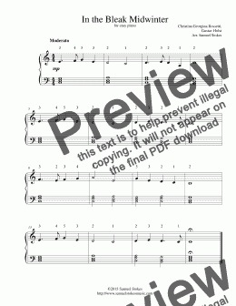 page one of In the Bleak Midwinter - for easy piano