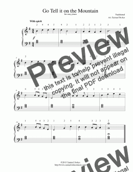 page one of Go Tell it on the Mountain - for easy piano