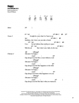 page one of Happy (from Despicable Me 2) (Ukulele Chords/Lyrics)